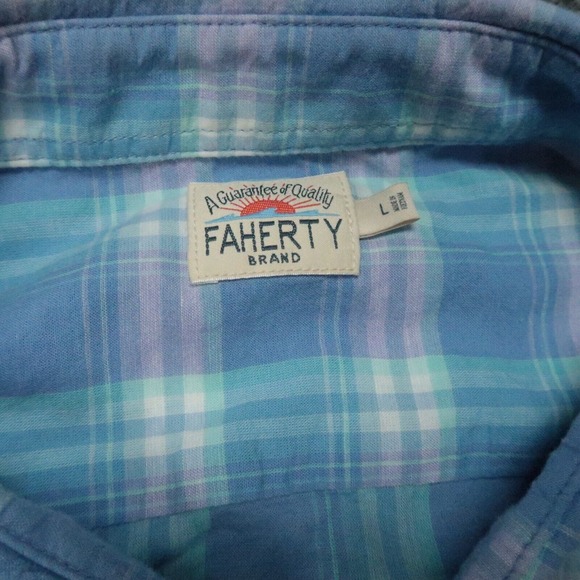 Faherty Shirt Mens Large Blue Plaid Lightweight Long Sleeve Button Up - Picture 3 of 9